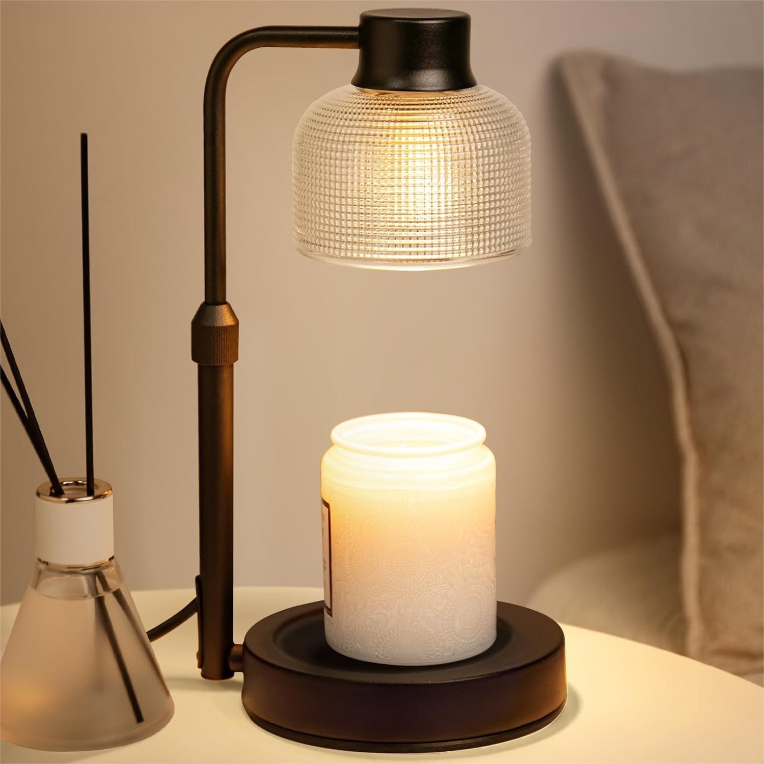 Wax Warmer - โคมไฟอุ่นเทียนพร้อมตัวตั้งเวลา - เครื่องอุ่นเทียนไฟฟ้าสำหรับเทียนหอมในขวดโหล ปรับความสูงได้ ปรับความสว่างได้ ทำงานได้ตลอด