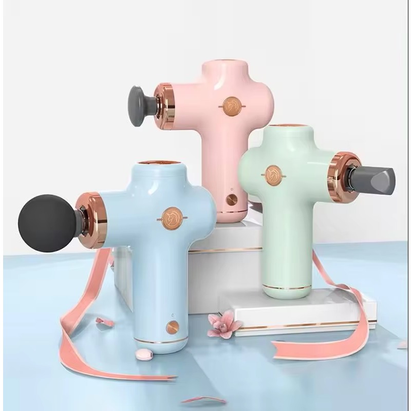 Massage Gun - ปืนนวดมือถือขนาดเล็กพร้อมหัวนวด 4 แบบ ชาร์จผ่าน USB ช่วยผ่อนคลายกล้ามเนื้อ