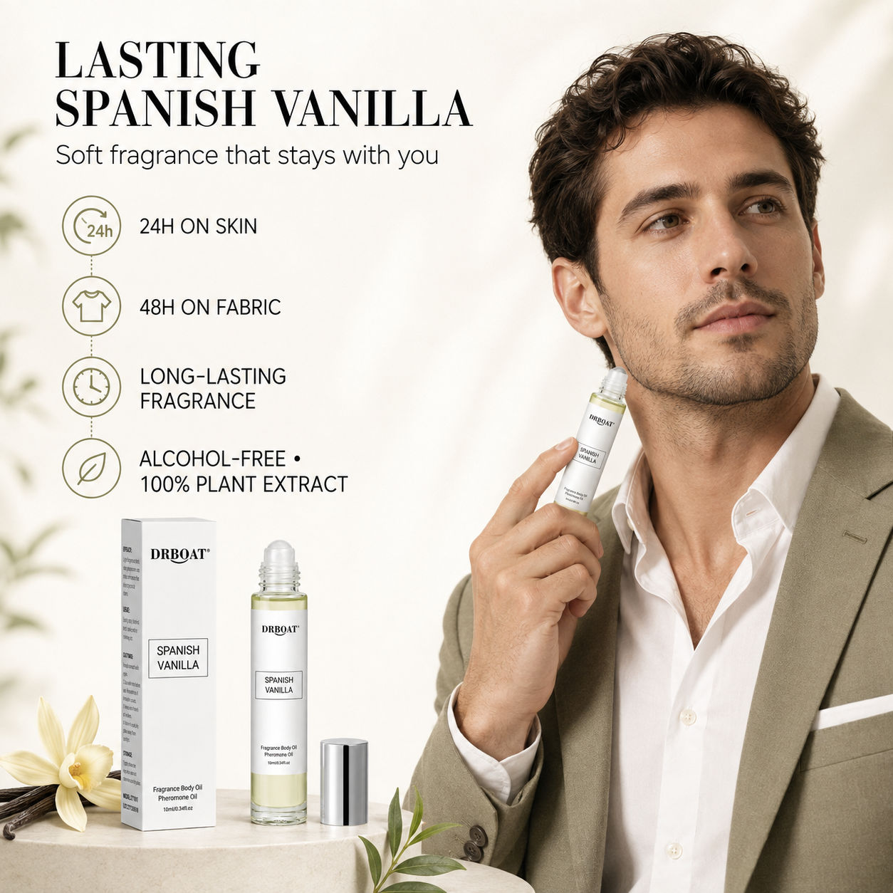 Body Oil - น้ำมันบำรุงผิวกลิ่นไวท์อูด ผสมฟีโรโมน ขนาด 10 มล. ปราศจากแอลกอฮอล์