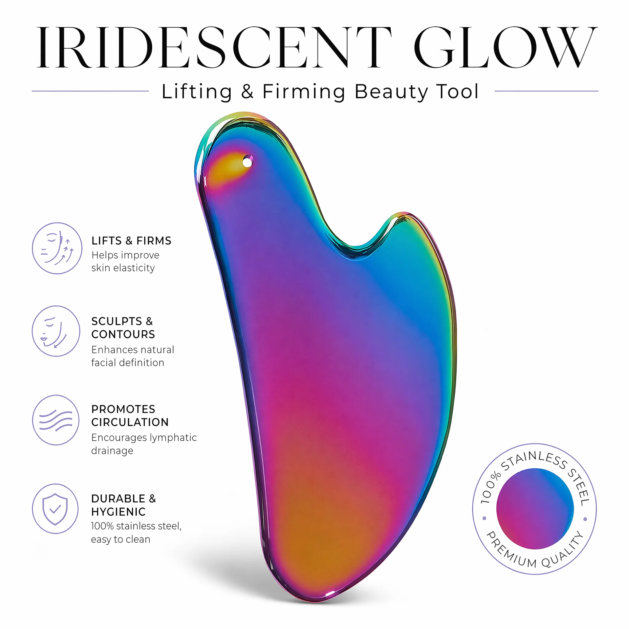 Spa Massager - 1 ชิ้น แผ่นกัวซาสแตนเลส โฮโลแกรม/สีดำ สำหรับนวดหน้า คอ