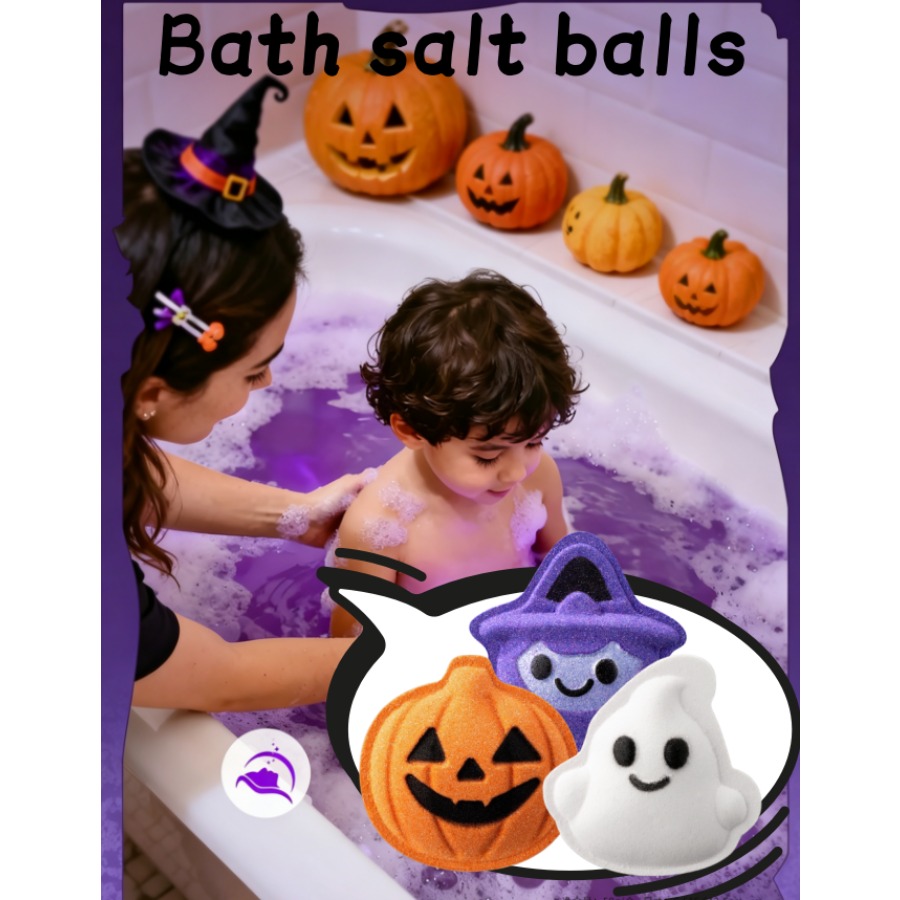 Bath Salts - 1/3 ชิ้น ลูกบอลเกลืออาบน้ำของเล่นฮาโลวีน ฟองฟู่รูปฟักทอง แม่มด ผี