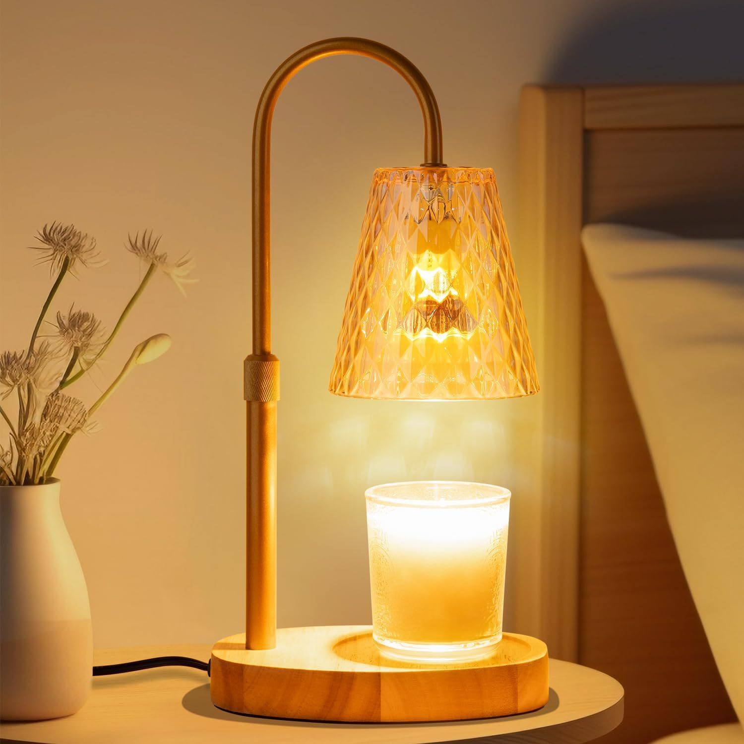 Wax Warmer - โคมไฟอุ่นเทียนไร้เปลวไฟ พร้อมโคมแก้ว แสงเทียนหอมสไตล์วินเทจ ตกแต่งโต๊ะทำงาน