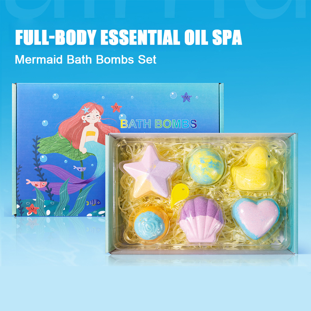 Bath Salts - ชุดของขวัญบาธบอมบ์ 6 ชิ้นสำหรับผู้หญิง บาธบอมบ์ฟองธรรมชาติผสมน้ำมันหอมระเหย สำหรับผ่อนคลาย สปา